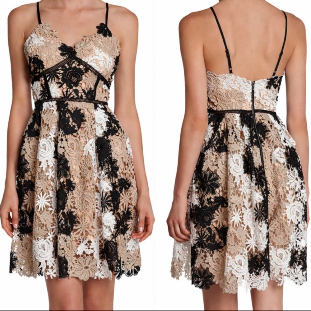 ROMEO + JULIET Size S Black White and Beige Lace Spaghetti Strap Dress